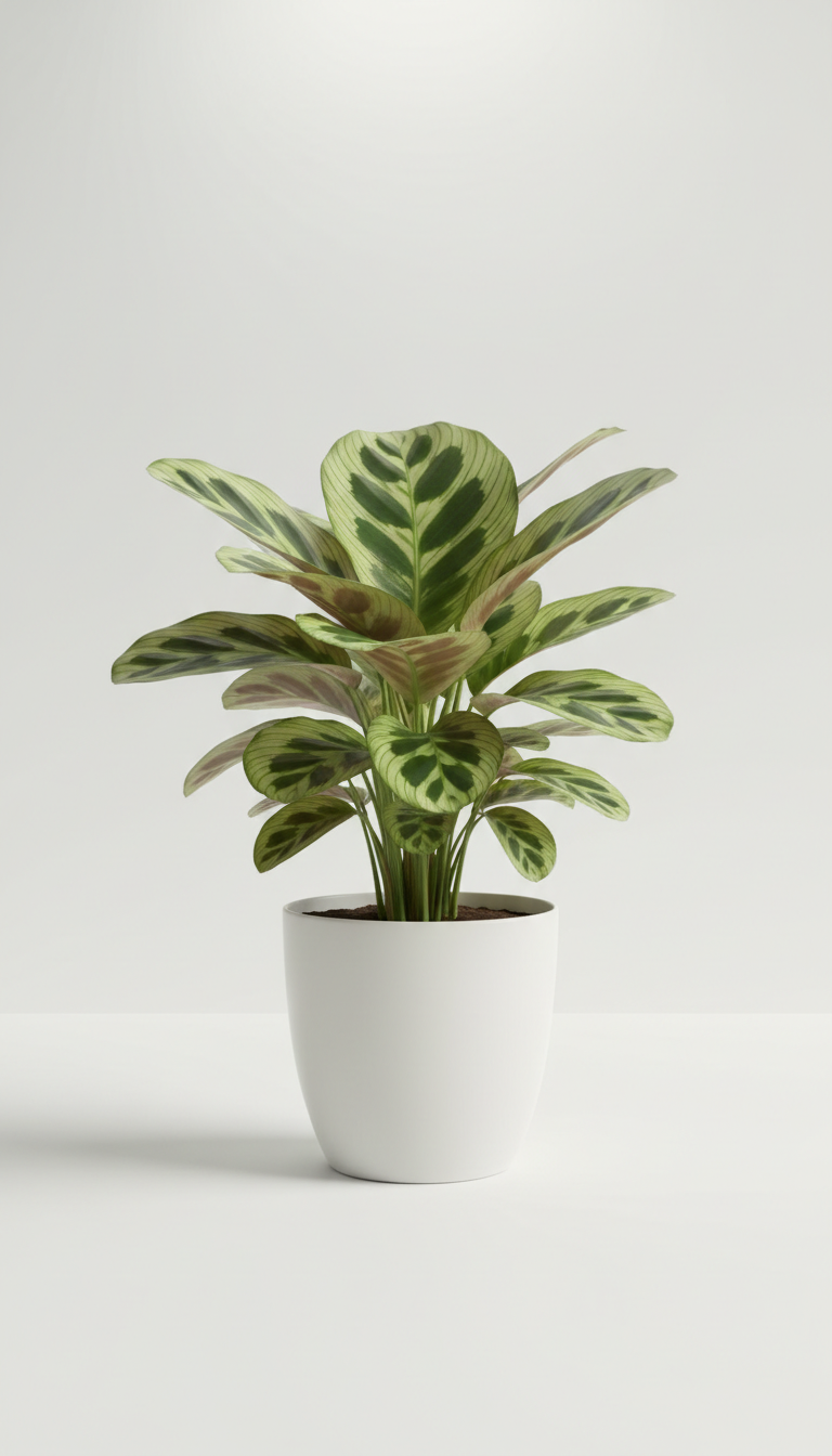 Calathea orbifolia en maceta cerámica blanca